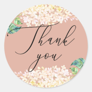 Elegant waterverf roze florale bruiloft bedankt ronde sticker