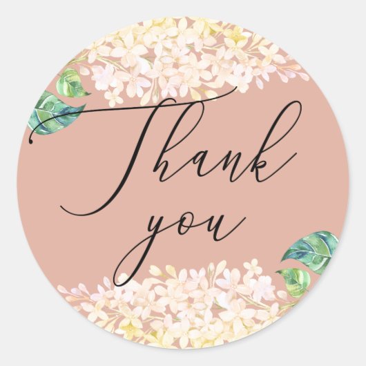 Elegant waterverf roze florale bruiloft bedankt ronde sticker (Voorkant)