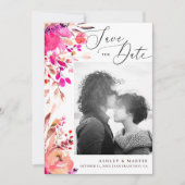 Elegant waterverf roze florale herfst herfstbruilo save the date (Voorkant)