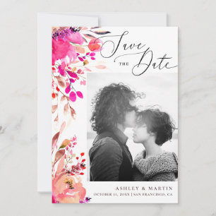 Elegant waterverf roze florale herfst herfstbruilo save the date