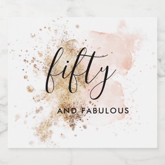 Elegant Waterverf roze Gold 50e verjaardag script Likeurfles Etiket (Enkel label)