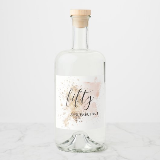 Elegant Waterverf roze Gold 50e verjaardag script Likeurfles Etiket (Voorkant)