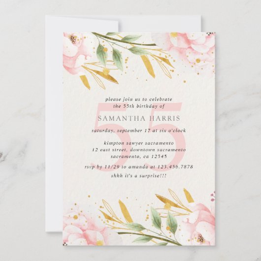 Elegant Waterverf Roze & Gold 55e verjaardag Kaart (Voorkant)