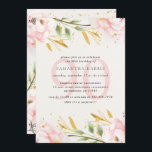 Elegant Waterverf Roze & Gold 90th Birthday Party Kaart<br><div class="desc">Elegant en modern floral 90th verjaardagsfeest is voorzien van waterverf bloemen in zachte tinten roze en goud,  met groene botanische bladeren.  Pas uw verjaardagsgegevens aan in elegant zwart schrift.</div>