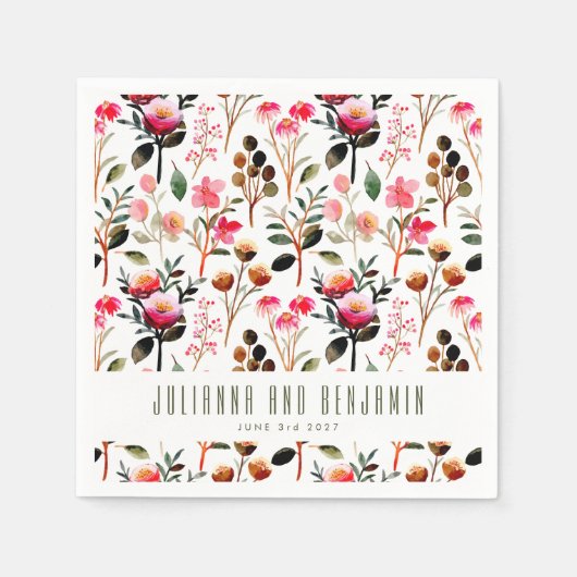 Elegant Waterverf Roze Greenery Custom Wedding Servet (Voorkant)