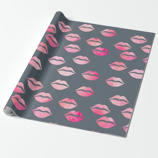 Elegant waterverf roze lippenpatroon cadeaupapier (Uitgerold)