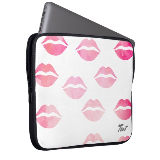 Elegant waterverf roze lippenpatroon laptop sleeve (Voorkant Rechts)