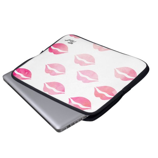 Elegant waterverf roze lippenpatroon laptop sleeve (Voorkant onderkant)
