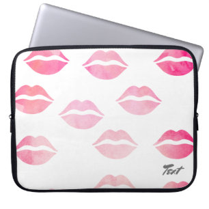 Elegant waterverf roze lippenpatroon laptop sleeve