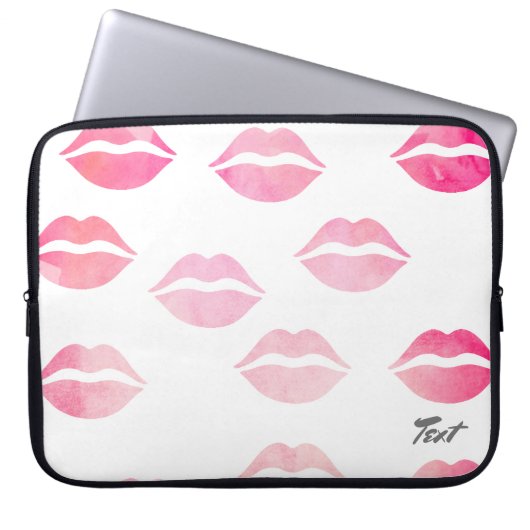 Elegant waterverf roze lippenpatroon laptop sleeve (Voorkant)