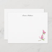 Elegant waterverf Roze Magnolibloem vlak Notitiekaartje (Voorkant / Achterkant)