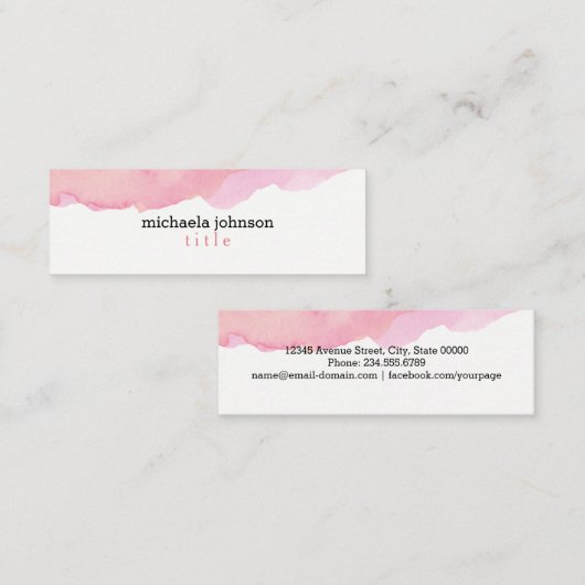 Elegant Waterverf Roze minimaal Mini Visitekaartje (Voorkant / Achterkant)