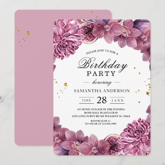 Elegant Waterverf Roze & Paarse Orchids & Figuren Kaart (Voorkant / Achterkant)