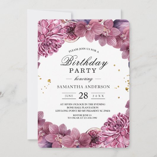 Elegant Waterverf Roze & Paarse Orchids & Figuren Kaart (Voorkant)