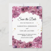 Elegant Waterverf Roze & Paarse Orchids & Figuren Save The Date (Voorkant)