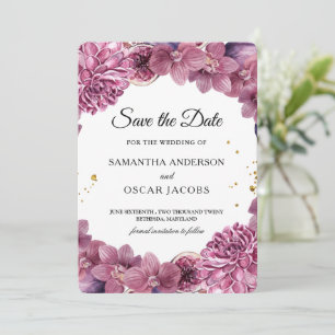 Elegant Waterverf Roze & Paarse Orchids & Figuren Save The Date
