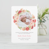 Elegant Waterverf Roze Rose Floral Foto Birth Aankondiging (Staand voorkant)