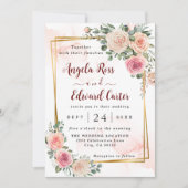 Elegant Waterverf roze Roses Wedding Uitnodiging (Voorkant)