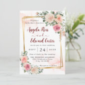 Elegant Waterverf roze Roses Wedding Uitnodiging (Staand voorkant)
