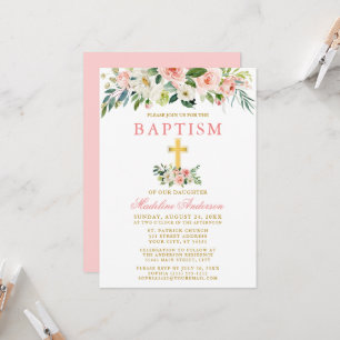 Elegant Waterverf Roze White Floral Gold Baptisme Kaart