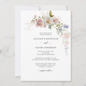 Elegant Waterverf Roze wilde bloemen bruiloft Kaart (Voorkant)