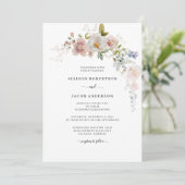 Elegant Waterverf Roze wilde bloemen bruiloft Kaart (Staand voorkant)