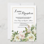 Elegant waterverf roze witte goudflorale bruiloft kaart (Voorkant)