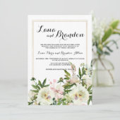 Elegant waterverf roze witte goudflorale bruiloft kaart (Staand voorkant)