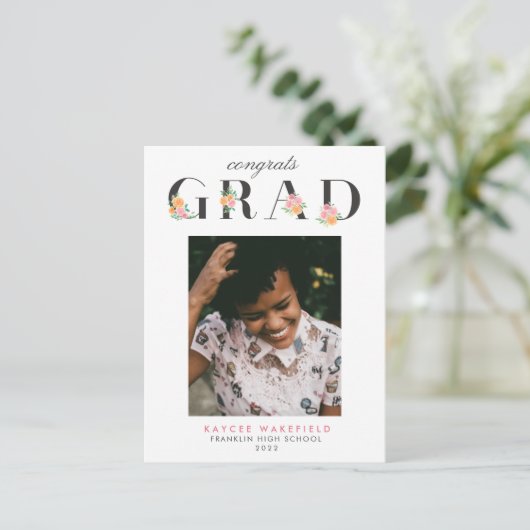 Elegant Waterverf Rozen Afstuderen Foto Briefkaart (Staand voorkant)