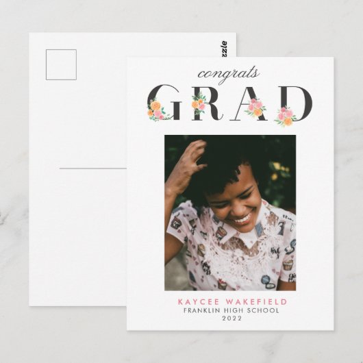 Elegant Waterverf Rozen Afstuderen Foto Briefkaart (Voorkant / Achterkant)