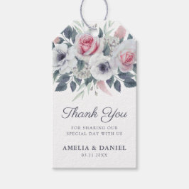 Elegant Waterverf Rozen Blue Wedding Bedankt Cadeaulabel