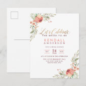 Elegant Waterverf Rozen Floral Vrijgezellenfeest Uitnodiging Briefkaart (Voorkant / Achterkant)