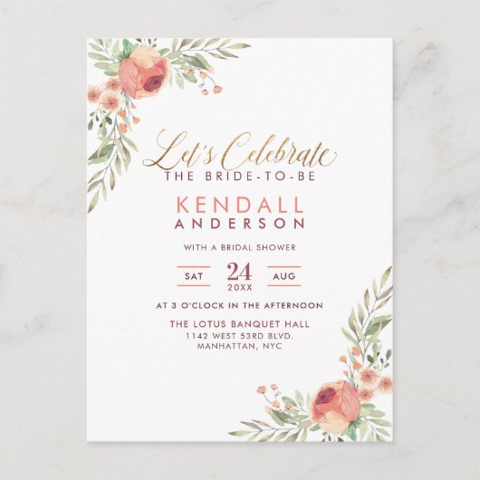 Elegant Waterverf Rozen Floral Vrijgezellenfeest Uitnodiging Briefkaart (Voorkant)