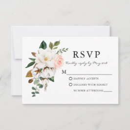 Elegant Waterverf Rozen Magnolias Wedding RSVP Kaartje