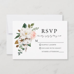 Elegant Waterverf Rozen Magnolias Wedding RSVP Kaartje