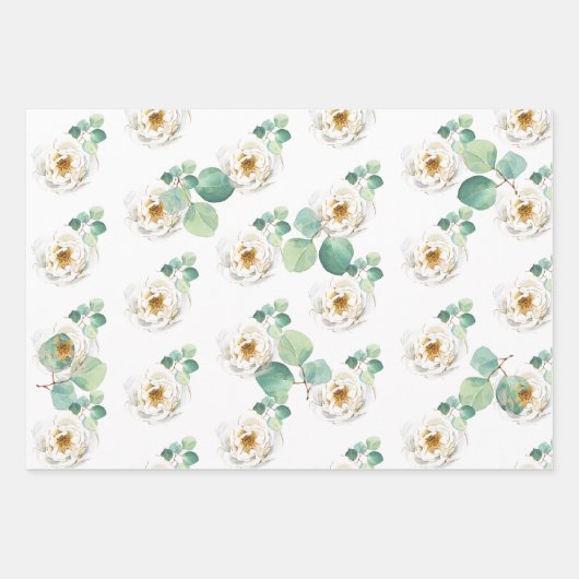 Elegant Waterverf Rozen met Eucalyptus Inpakpapier Vel (Voorkant 3)