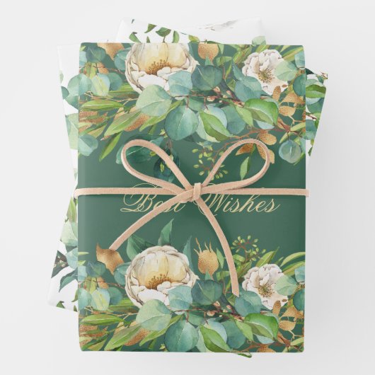 Elegant Waterverf Rozen met Eucalyptus Inpakpapier Vel (In situ)