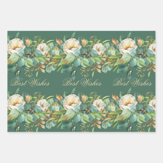Elegant Waterverf Rozen met Eucalyptus Inpakpapier Vel (Voorkant)