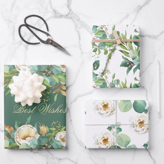 Elegant Waterverf Rozen met Eucalyptus Inpakpapier Vel (Voorkant)