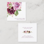 Elegant Waterverf Rozen Paars Floral Vierkante Visitekaartje (Voorkant / Achterkant)