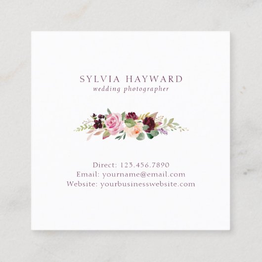 Elegant Waterverf Rozen Paars Floral Vierkante Visitekaartje (Achterkant)