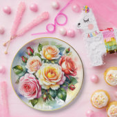 Elegant Waterverf Rozen Papieren Bordje (Feest)