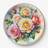 Elegant Waterverf Rozen Papieren Bordje (Voorkant)
