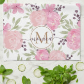 Elegant Waterverf Rozen Pattern Gold Monogramed Theedoek (Gevouwen)