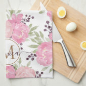 Elegant Waterverf Rozen Pattern Gold Monogramed Theedoek (Quarter Fold)