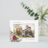 Elegant Waterverf Rozen, Pine & Gold Lijst Foto Briefkaart (Staand voorkant)