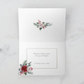 Elegant Waterverf Rozen, Pine & Gold Lijst Foto Feestdagen Kaart (Binnen)