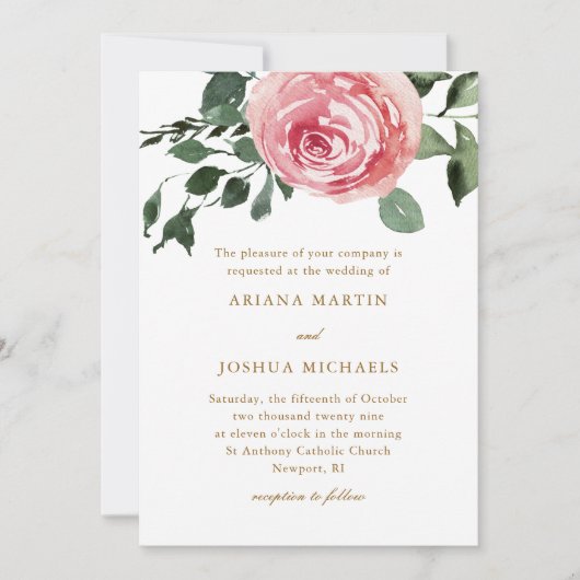 Elegant Waterverf Rozen Weddenschap Kaart (Voorkant)