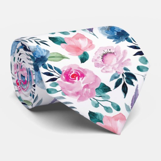 Elegant Waterverf Rozen Wedding Patroon Stropdas (Opgerold)