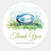 Elegant Waterverf Rugby Baby shower Ronde Sticker (Voorkant)